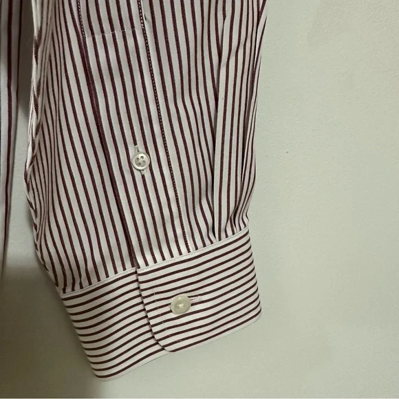 L.L. Bean Men’s Long Sleeve button down shirt Burgundy White Stripes Sz 16 - 35 - Picture 7 of 7